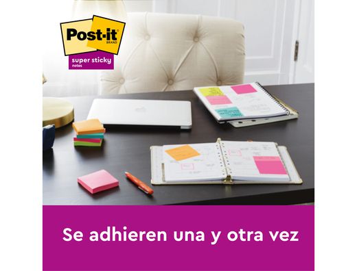 Bloc de notas adhesivas quita y pon post it super sticky carnival 100% pefc 76x127 mm pack de 6 blocs colores