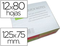 Bloc de Notas Adhesivas Quita y Pon Q-Connect 125X75 mm con 80 Hojas Fluorescentes Pack de 12 -Surtidas en 4 Colores