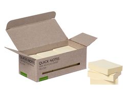 Bloc de notas adhesivas quita y pon q-connect 38x51 mm 100% papel reciclado amarillo en caja de carton