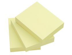 Bloc de notas adhesivas quita y pon q-connect 38x51 mm 100% papel reciclado amarillo en caja de carton