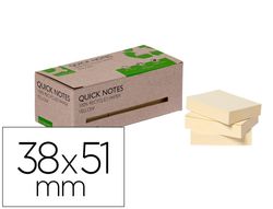 Bloc de notas adhesivas quita y pon q-connect 38x51 mm 100% papel reciclado amarillo en caja de carton