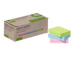Bloc de notas adhesivas quita y pon q-connect 38x51 mm 100% papel reciclado colores pasteles en caja de carton