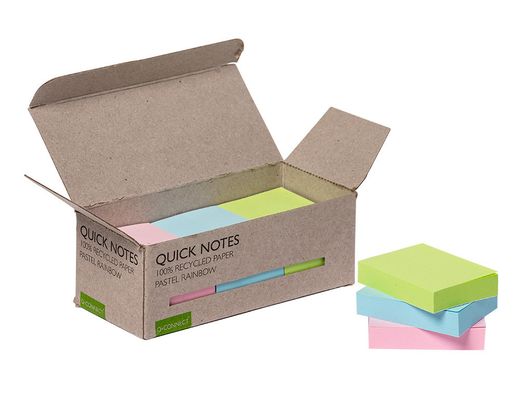 Bloc de notas adhesivas quita y pon q-connect 38x51 mm 100% papel reciclado colores pasteles en caja de carton