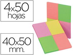 Bloc de Notas Adhesivas Quita y Pon Q-Connect 40X50 mm con 50 Hojas Fluorescentes Pack de 4 Unidades