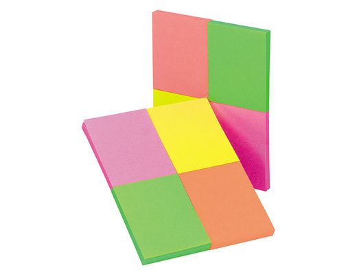 Bloc de Notas Adhesivas Quita y Pon Q-Connect 40X50 mm con 50 Hojas Fluorescentes Pack de 4 Unidades