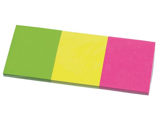 Bloc de Notas Adhesivas Quita y Pon Q-Connect 40X50 mm Neon Pack de 3 Unidades con 50 Hojas Por Color