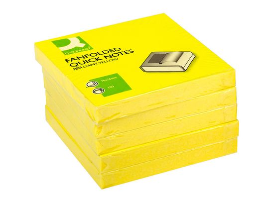 Bloc de Notas Adhesivas Quita y Pon Q-Connect 75X75 mm Amarillo Neon Zig-Zag