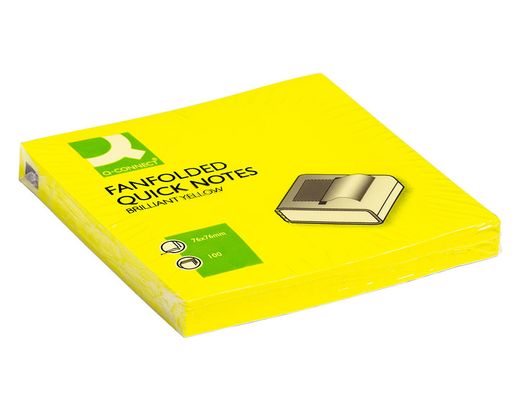 Bloc de Notas Adhesivas Quita y Pon Q-Connect 75X75 mm Amarillo Neon Zig-Zag
