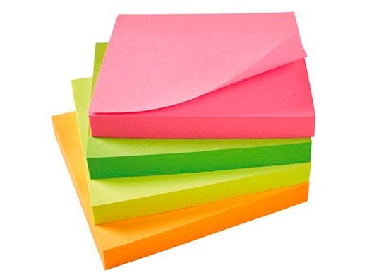 Bloc de Notas Adhesivas Quita y Pon Q-Connect 75X75 mm con 80 Hojas Fluorescentes Pack de 12 Surtidas en 4 Colores