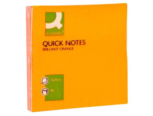 Bloc de Notas Adhesivas Quita y Pon Q-Connect 75X75 mm Naranja Neon 80 Hojas