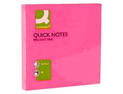 Bloc de Notas Adhesivas Quita y Pon Q-Connect 75X75 mm Rosa Neon 80 Hojas