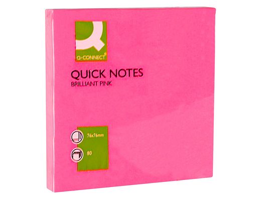 Bloc de Notas Adhesivas Quita y Pon Q-Connect 75X75 mm Rosa Neon 80 Hojas