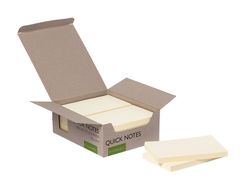 Bloc de notas adhesivas quita y pon q-connect 76x127 mm 100% papel reciclado amarillo en caja de carton