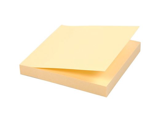 Bloc de notas adhesivas quita y pon q-connect 76x76 mm 100% papel reciclado amarillo en caja de carton