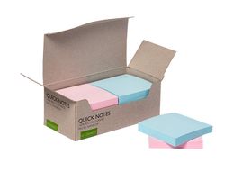 Bloc de notas adhesivas quita y pon q-connect 76x76 mm 100% papel reciclado colores pasteles en caja de carton