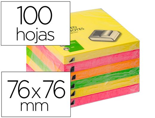 Bloc de notas adhesivas quita y pon q-connect 76x76 mm colores neon surtidos zig-zag