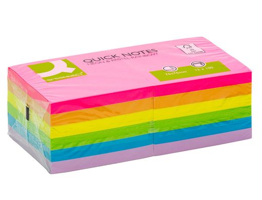 Bloc de notas adhesivas quita y pon q-connect 76x76 mm fsc colores neon y pastel surtidos