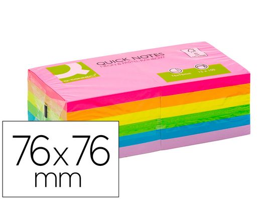 Bloc de notas adhesivas quita y pon q-connect 76x76 mm fsc colores neon y pastel surtidos