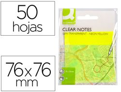 Bloc de notas adhesivas quita y pon q-connect 76x76 mm removible plastico translucido amarillo neon con 50 hojas