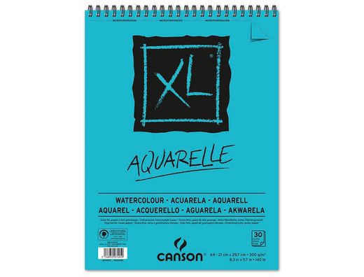 Bloc Dibujo Acuarela Canson Xl Aquarelle Grano Fino Din A4 Microperforado Espiral 21X29,7 cm 30 Hojas 300 Gr