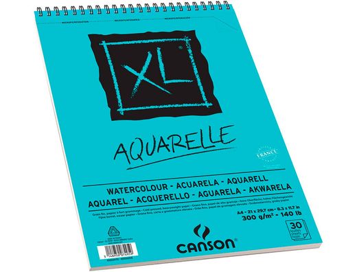 Bloc Dibujo Acuarela Canson Xl Aquarelle Grano Fino Din A4 Microperforado Espiral 21X29,7 cm 30 Hojas 300 Gr