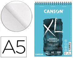 Bloc dibujo acuarela canson xl aquarelle grano fino din a5 microperforado espiral 14,8x21 cm 20 hojas 300 gr