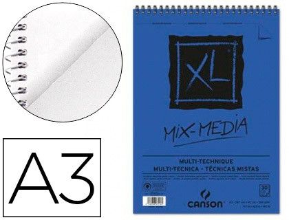 Bloc Dibujo Acuarela Canson Xl Mix Media Grano Medio Din A3 Microperforado Espiral 29,7X42Cm 30 Hojas 300 Gr