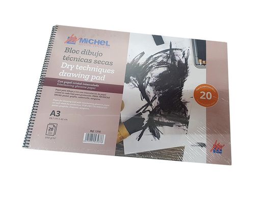 Bloc dibujo acuarela michel espiral din a3 con papel cristal intercalado 20 hojas 200 gr 297x420 mm