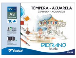Bloc dibujo acuarela sadipal fabriano encolado DIN A3 10 hojas 350 g/m2 grano suave