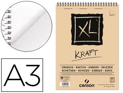 Bloc Dibujo Esbozo Canson Xl Kraft Din A3 Kraft Rayado Beige Espiral 29,7X42 cm 60 Hojas 90 Gr