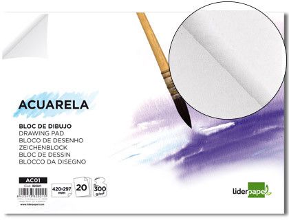 Bloc Dibujo Liderpapel Acuarela Encolado 210X297Mm 20 Hojas 300G/M2 Sin Recuadro