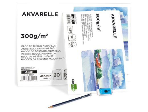 Bloc Dibujo Liderpapel Acuarela Encolado 210X297Mm 20 Hojas 300G/M2 Sin Recuadro