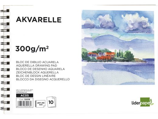 Bloc Dibujo Liderpapel Acuarela Espiral 297X210Mm 10 Hojas 300G/M2 Sin Recuadro