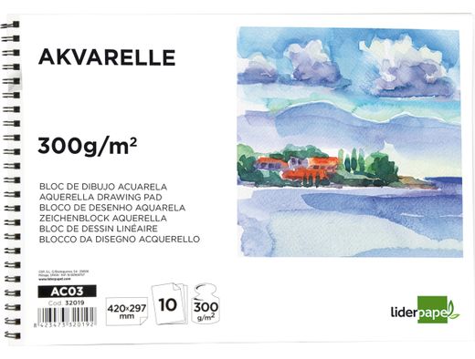 Bloc Dibujo Liderpapel Acuarela Espiral 297X420Mm 10 Hojas 300G/M2 Sin Recuadro