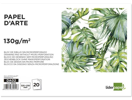 Bloc Dibujo Liderpapel Artistico Encolado 230X325Mm 20 Hojas 130G/M2 Sin Recuadro