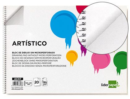Bloc dibujo liderpapel artistico espiral 230x325mm 20 hojas 130g/m2 sin recuadro sin microperforado