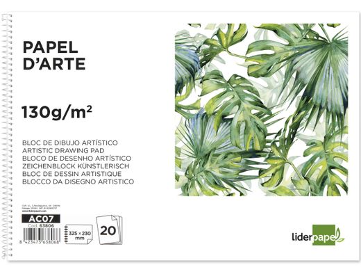 Bloc dibujo liderpapel artistico espiral 230x325mm 20 hojas 130g/m2 sin recuadro sin microperforado