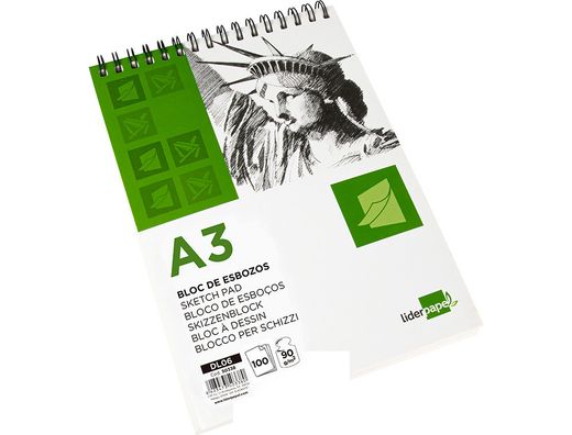 Bloc Dibujo Liderpapel Esbozos Espiral A3 297X420Mm 100 Hojas 90G/M2 Sin Recuadro