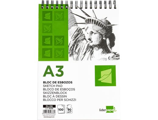 Bloc Dibujo Liderpapel Esbozos Espiral A3 297X420Mm 100 Hojas 90G/M2 Sin Recuadro