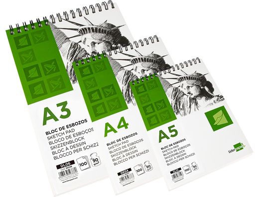 Bloc Dibujo Liderpapel Esbozos Espiral A3 297X420Mm 100 Hojas 90G/M2 Sin Recuadro