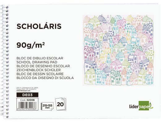 Bloc Dibujo Liderpapel Escolar Espiral 155X215Mm 20 Hojas 90G/M2 Sin Recuadro