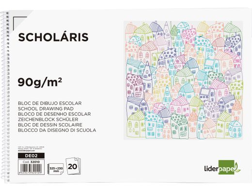 Bloc Dibujo Liderpapel Escolar Espiral 230X325Mm 20 Hojas 90G M2 con Recuadro