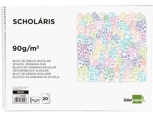 Bloc Dibujo Liderpapel Escolar Espiral 230X325Mm 20 Hojas 90G M2 Sin Recuadro