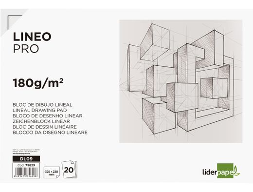 Bloc Dibujo Liderpapel Lineal Encolado 230X325Mm 20 Hojas 180 G/M2 con Recuadro