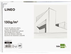 Bloc Dibujo Liderpapel Lineal Espiral 230X325Mm 20 Hojas 130G/M2 con Recuadro 2 Taladros Perforado