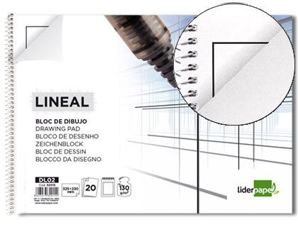 Bloc Dibujo Liderpapel Lineal Espiral 230X325Mm 20 Hojas 130G/M2 con Recuadro Perforado