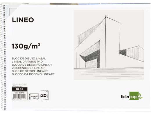 Bloc Dibujo Liderpapel Lineal Espiral 230X325Mm 20 Hojas 130G/M2 con Recuadro Perforado