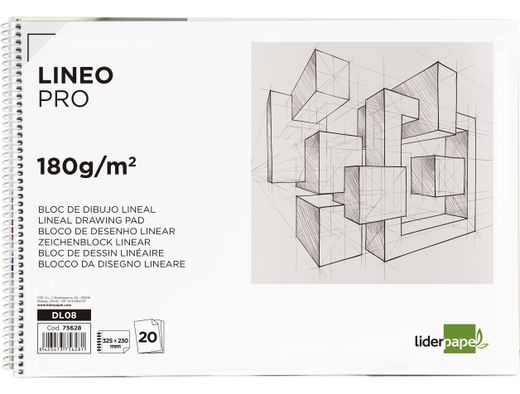 Bloc Dibujo Liderpapel Lineal Espiral 230X325Mm 20 Hojas 180 G/M2 con Recuadro Perforado