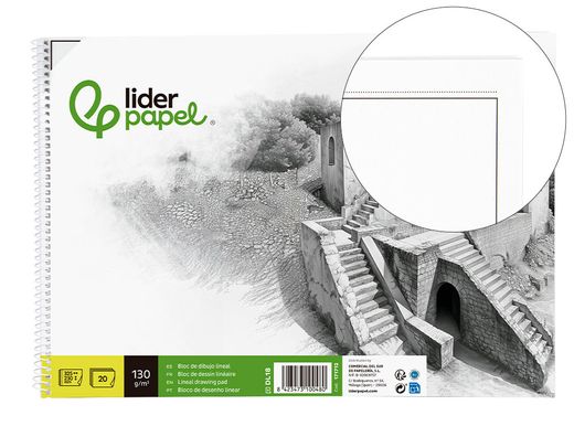 Bloc dibujo liderpapel lineal historico espiral 230x325mm 20 hojas 130g/m2 con recuadro perforado