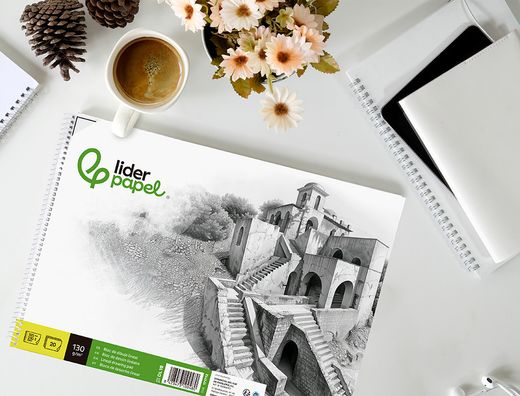 Bloc dibujo liderpapel lineal historico espiral 230x325mm 20 hojas 130g/m2 con recuadro perforado